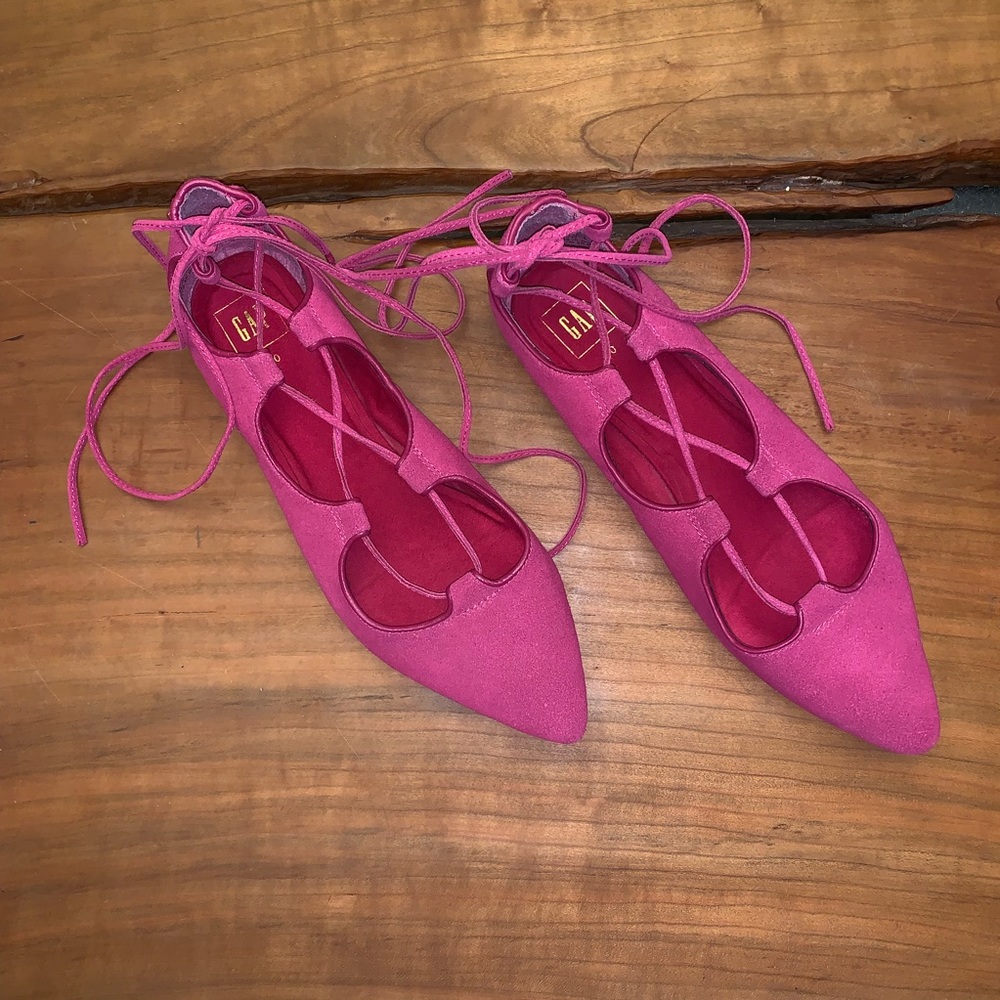 GAP Lace Up Ballet Flats Hot Pink US10